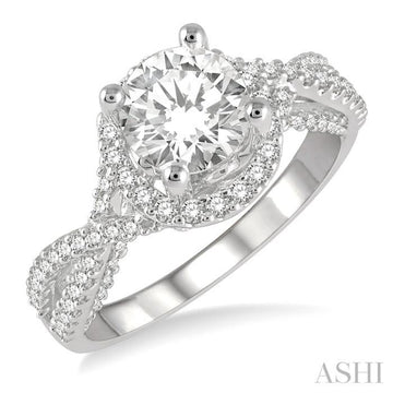 1/2 Ctw Circular Center Criss-Cross Shank Round Cut Diamond Semi-Mount Engagement Ring in 14K White Gold